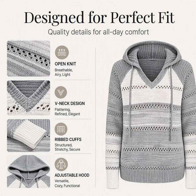 Women's Color Block Hollow-Out Knit Hoodie
