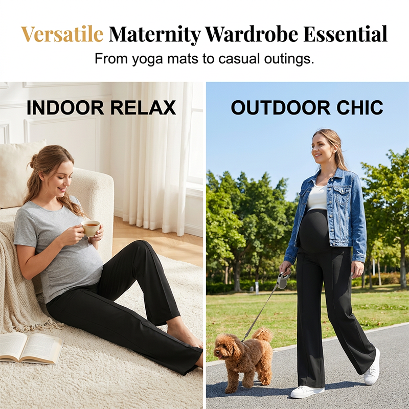 🍂Autumn Hot Sale50% OFF🔥Women's Over Bump Maternity Wide Leg Lounge Pants | High Waist Pregnancy Trousers with Pockets👖