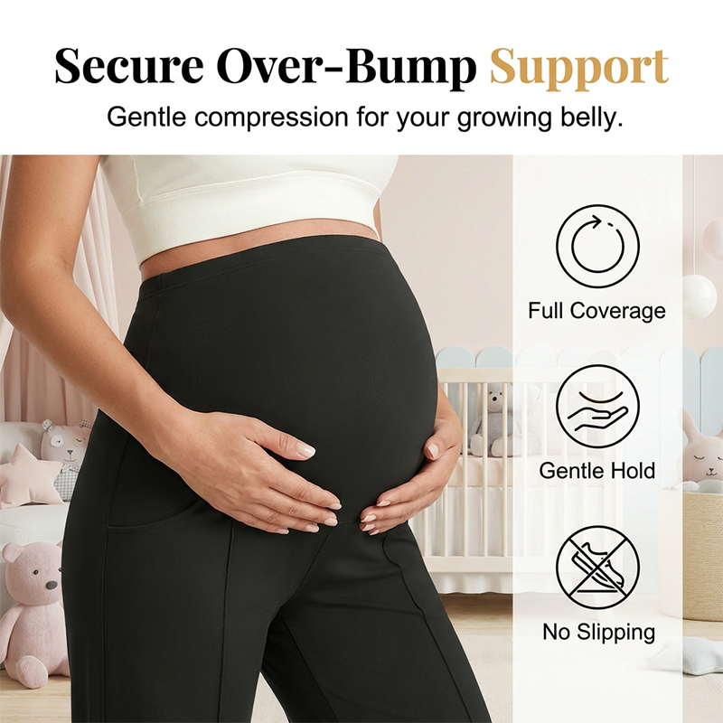 🍂Autumn Hot Sale50% OFF🔥Women's Over Bump Maternity Wide Leg Lounge Pants | High Waist Pregnancy Trousers with Pockets👖