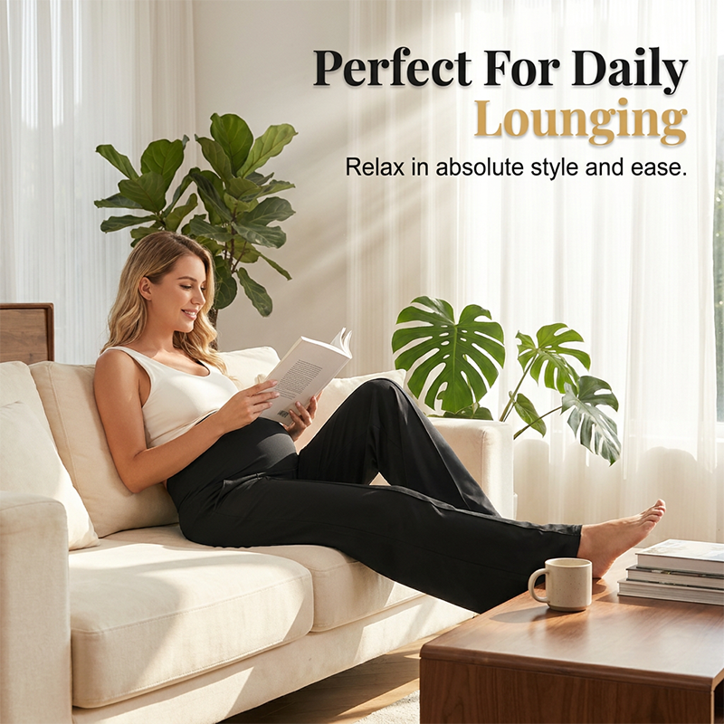 🍂Autumn Hot Sale50% OFF🔥Women's Over Bump Maternity Wide Leg Lounge Pants | High Waist Pregnancy Trousers with Pockets👖