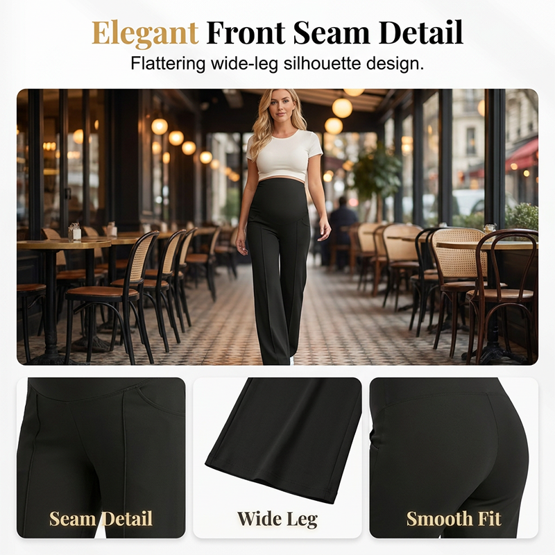 🍂Autumn Hot Sale50% OFF🔥Women's Over Bump Maternity Wide Leg Lounge Pants | High Waist Pregnancy Trousers with Pockets👖