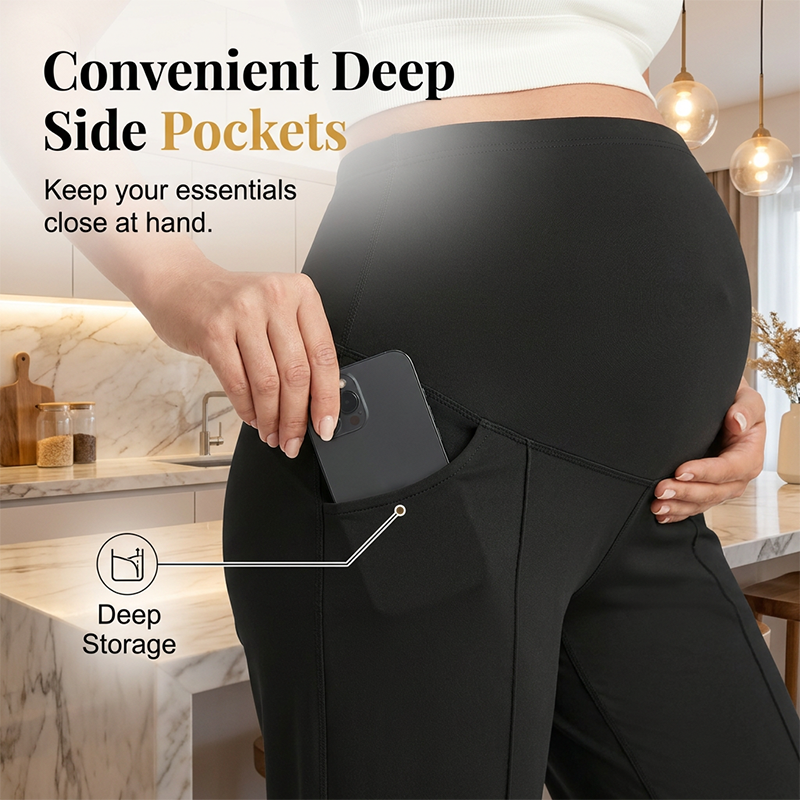🍂Autumn Hot Sale50% OFF🔥Women's Over Bump Maternity Wide Leg Lounge Pants | High Waist Pregnancy Trousers with Pockets👖