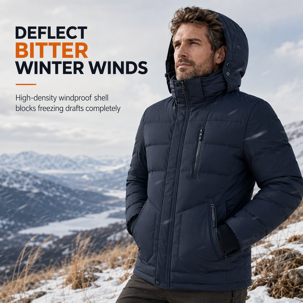 Men's Winter Fleece Lined Coat with Detachable Hood
