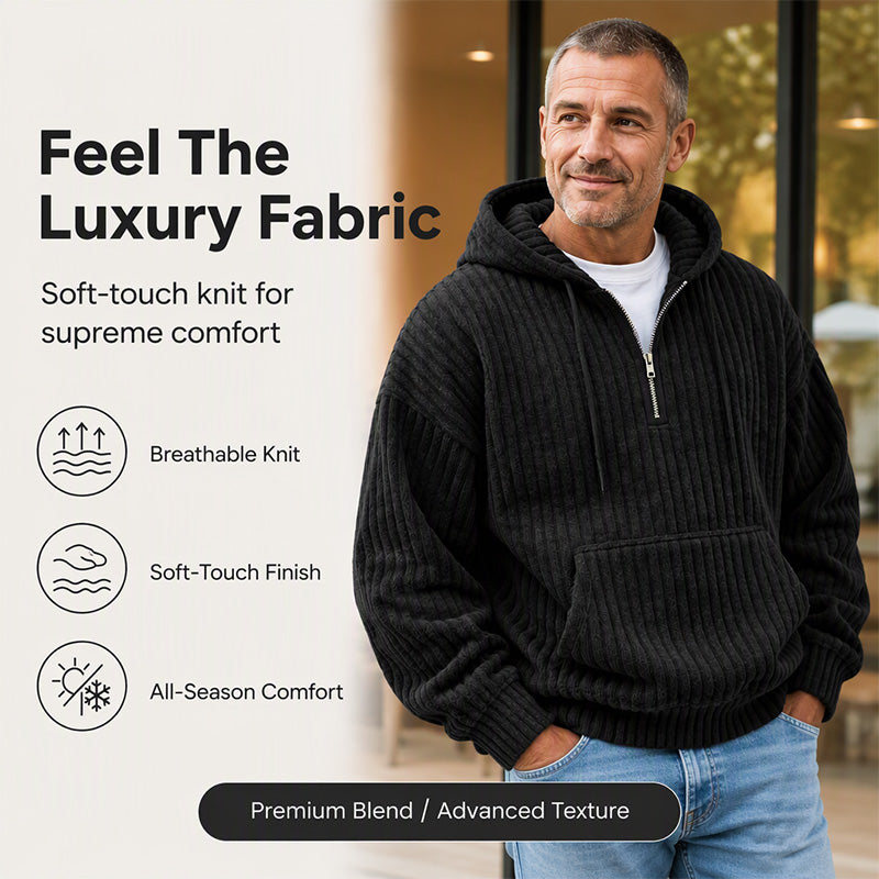 🧶 Men's Half-Zip Corduroy Hoodie | Casual Retro Texture – Easy Layer for Daily Wear ✨