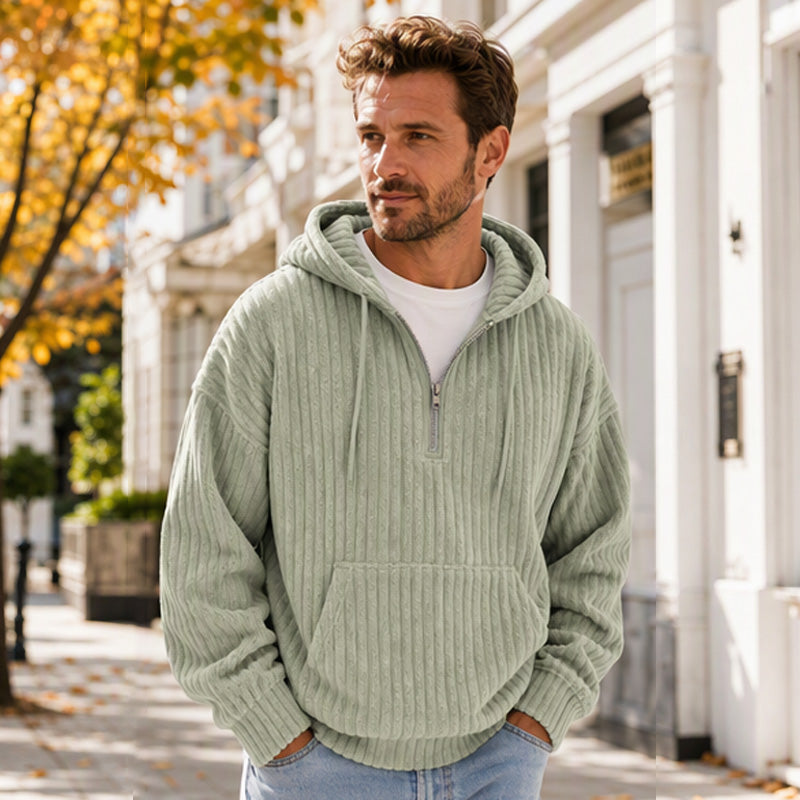 🧶 Men's Half-Zip Corduroy Hoodie | Casual Retro Texture – Easy Layer for Daily Wear ✨