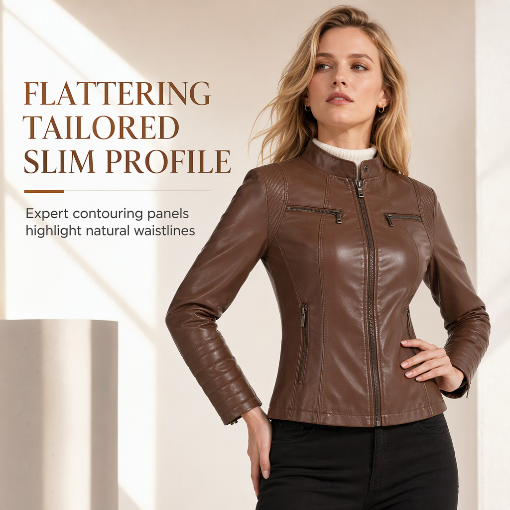 Women's Faux Leather Biker Lightweight Short Motorcycle Coat for Spring and Autumn