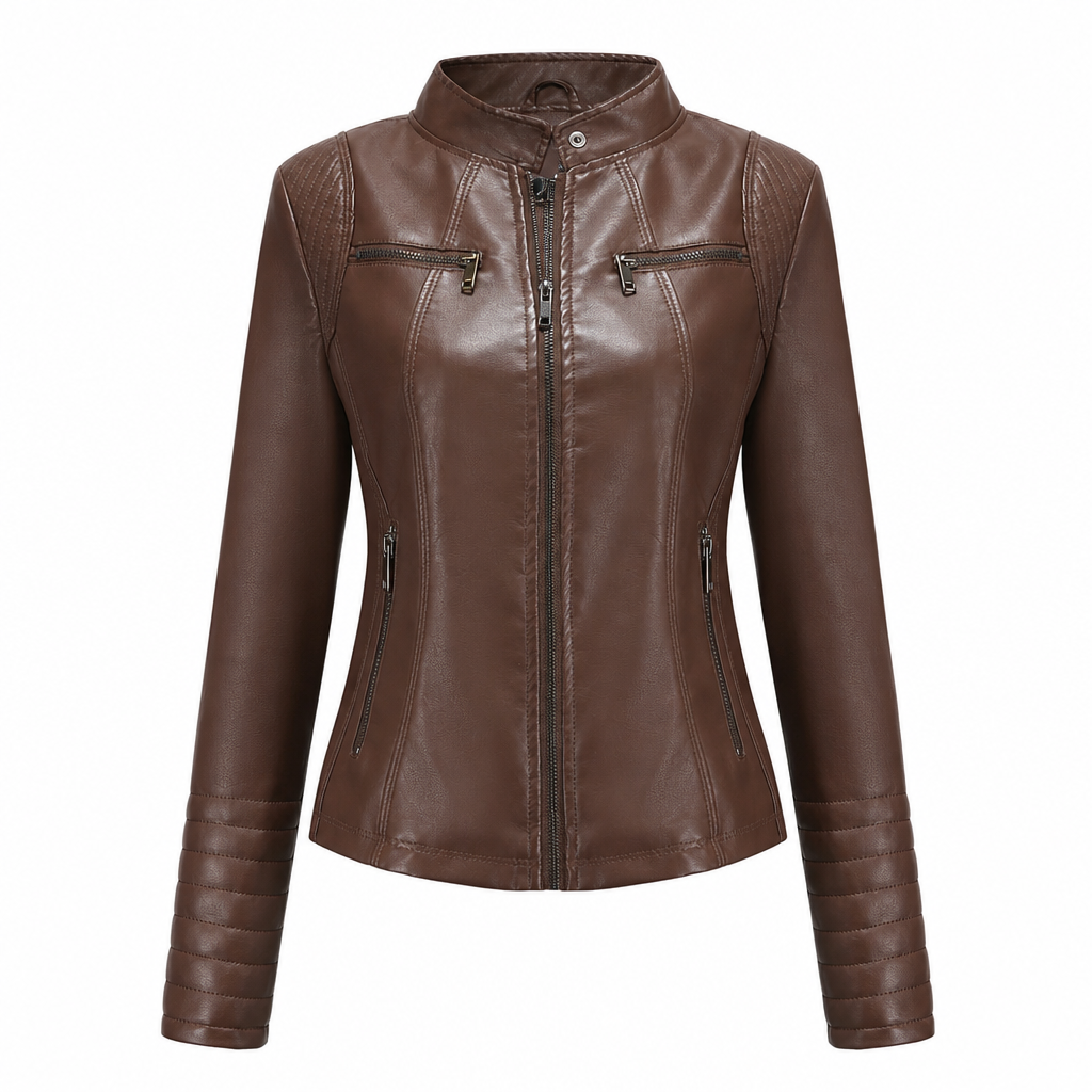 Women's Faux Leather Biker Lightweight Short Motorcycle Coat for Spring and Autumn