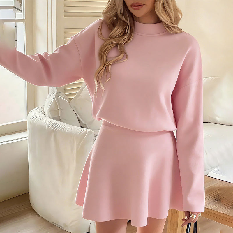 Women's Mock Neck Knit A-Line Mini Dress