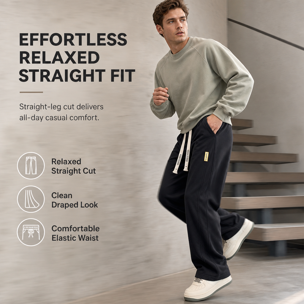 Men's Loose Fit Straight Leg Sweatpants Thick Casual Wide Leg Sports Pants for Autumn and Winter