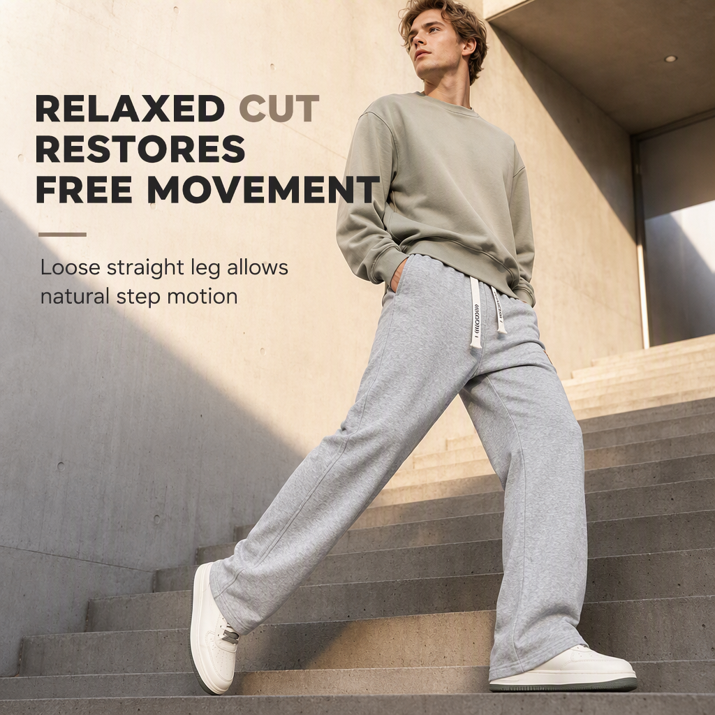 Men's Loose Fit Straight Leg Sweatpants Thick Casual Wide Leg Sports Pants for Autumn and Winter