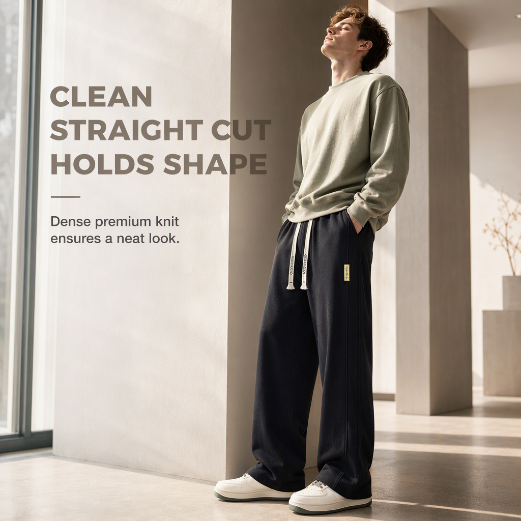 Men's Loose Fit Straight Leg Sweatpants Thick Casual Wide Leg Sports Pants for Autumn and Winter