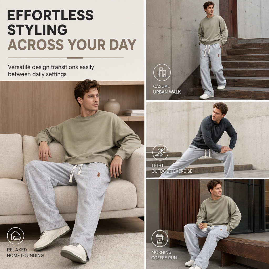Men's Loose Fit Straight Leg Sweatpants Thick Casual Wide Leg Sports Pants for Autumn and Winter