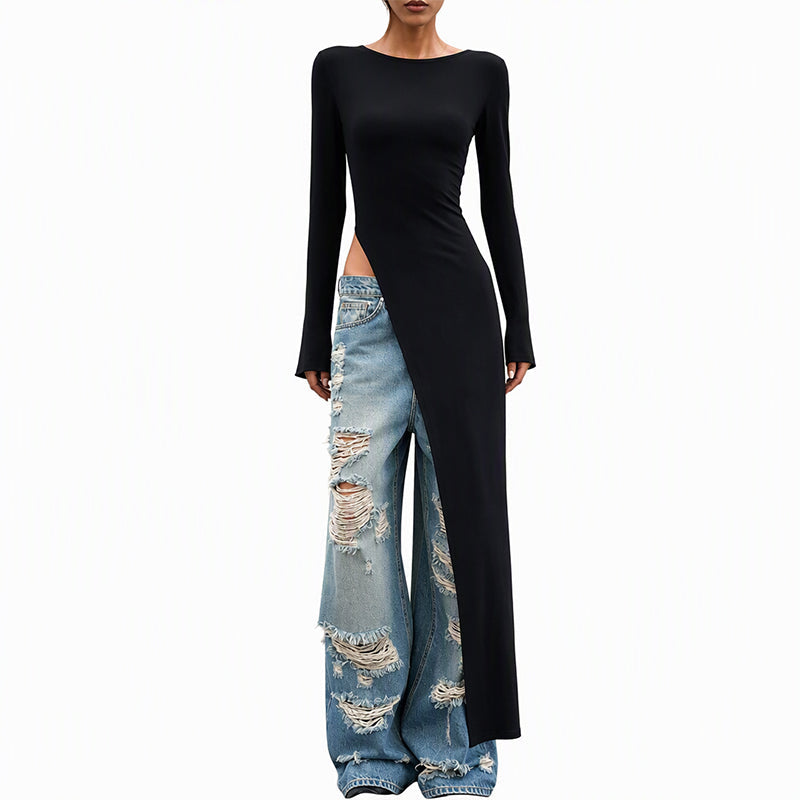 Women's Chic High Slit Asymmetric Longline Top