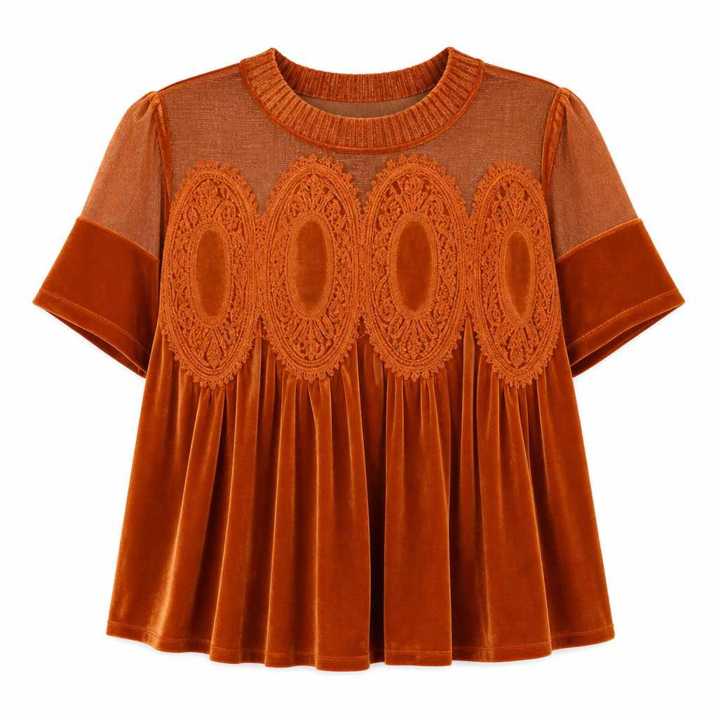Women's Solid Short Sleeve Top with Ruffle Collar