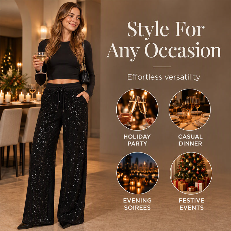 Women's Sparkling Sequin Wide-Leg Pants