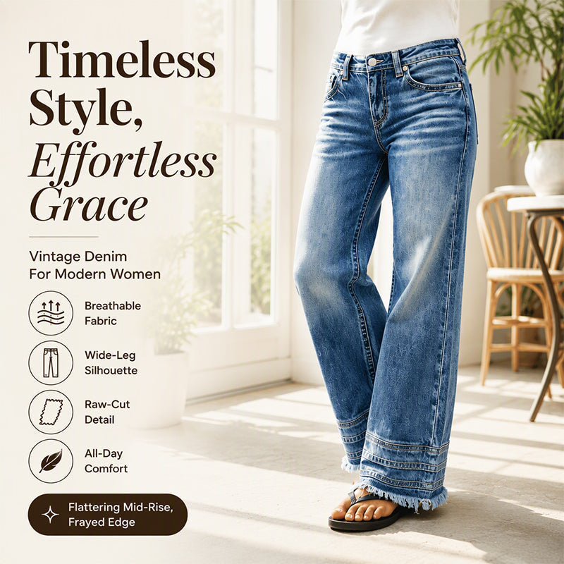 Women's Vintage Wide-Leg Jeans with Raw Hem