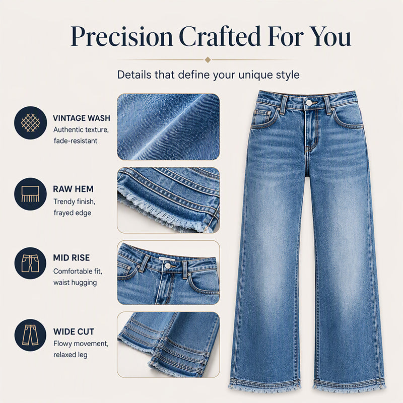 Women's Vintage Wide-Leg Jeans with Raw Hem