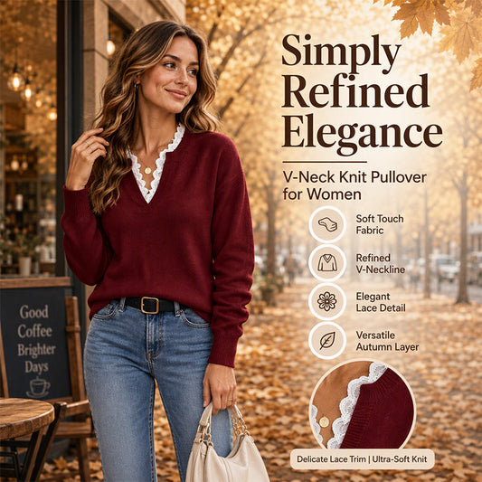 Women's Mock Neck Lace Trim Knit Sweater