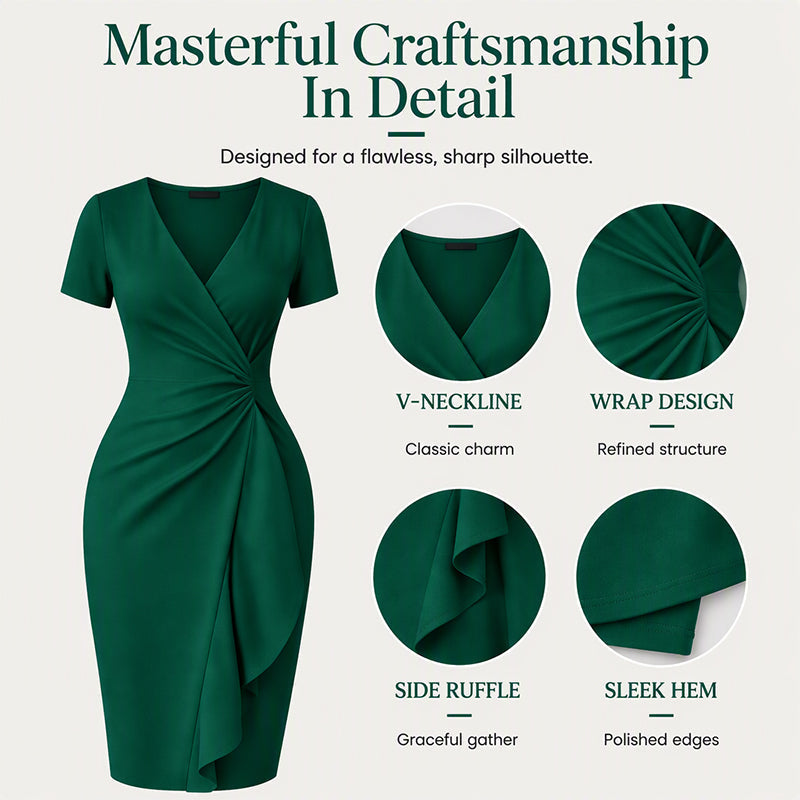 Women's Elegant V-Neck Ruffle Wrap Dress