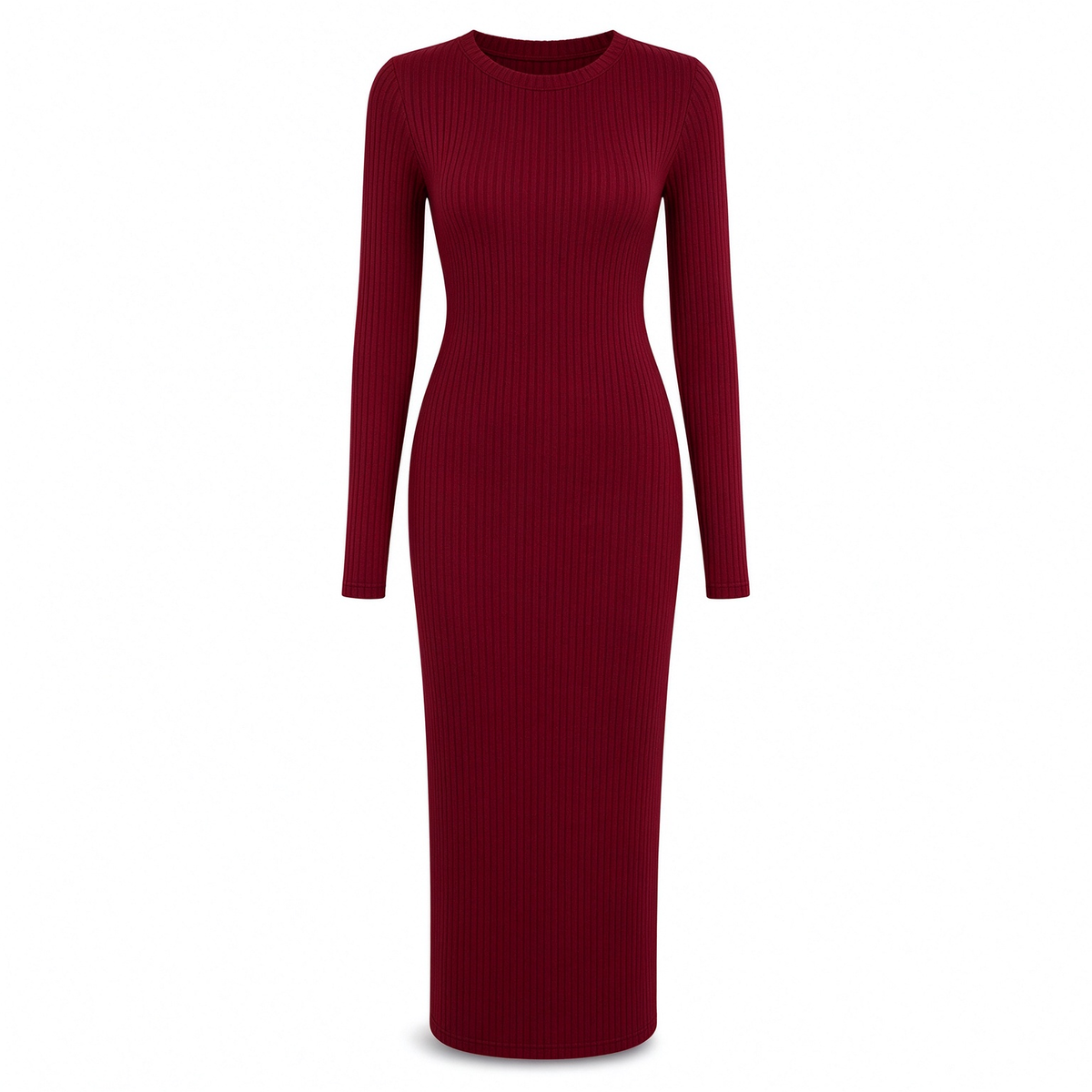 💖Black Friday Mega Deal – 50% off!💖🌹 Women's Long Sleeve Rib Knit Crewneck Bodycon Maxi Dress