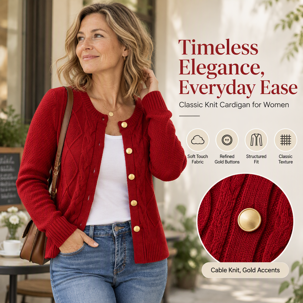 Women's Elegant Textured Cable Knit Cardigan