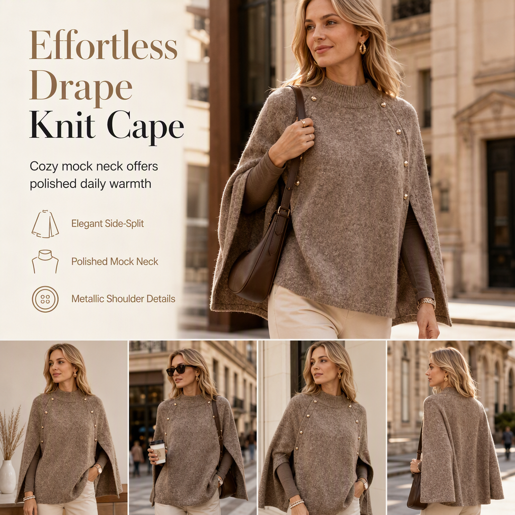 💖Black Friday Mega Deal – 50% off!💖 ☕️ Women's Buttoned Knit Cape Poncho Sweater