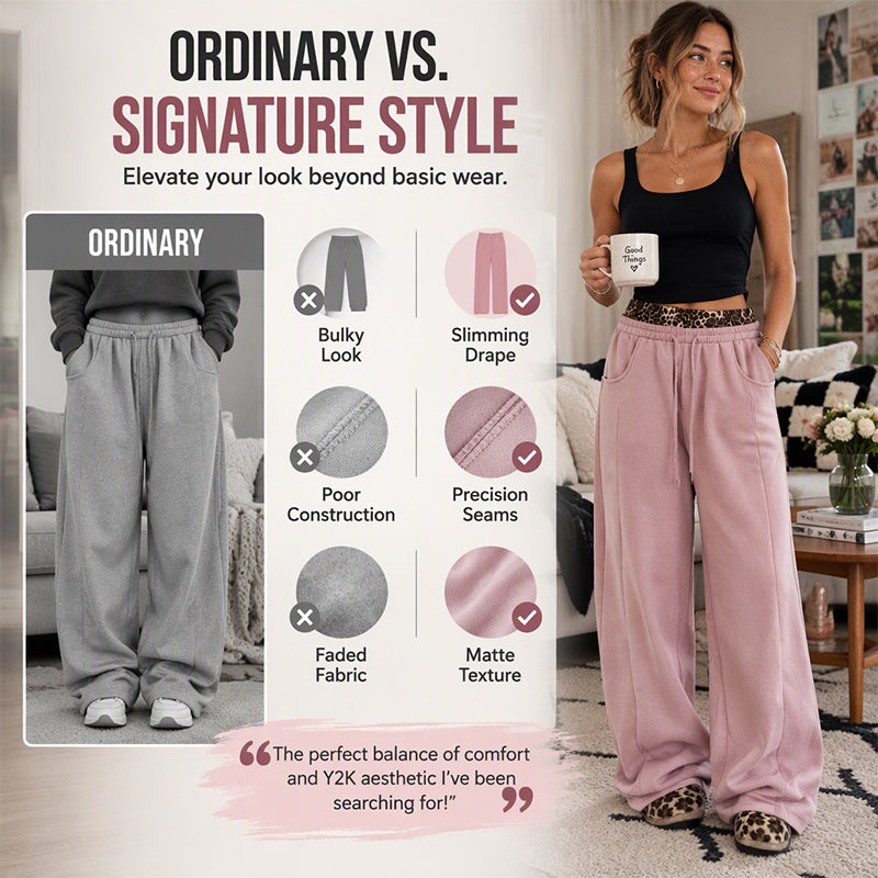 🐆Women’s Contrast Leopard Waistband Wide Leg Sweatpants, Soft Casual Patchwork Trousers👖