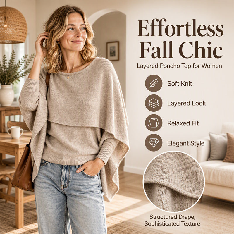 Women's Chic Mock 2-Piece Draped Shawl Top