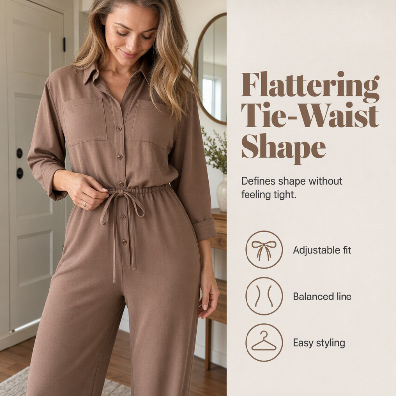 ⏰ Seasonal changeover sale: 50% off – quality at half the price! ✨Women's Waist-Defining Shirt Jumpsuit