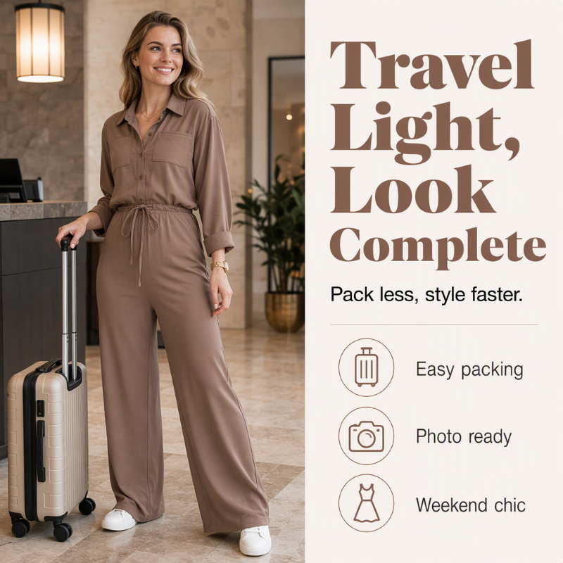 ⏰ Seasonal changeover sale: 50% off – quality at half the price! ✨Women's Waist-Defining Shirt Jumpsuit