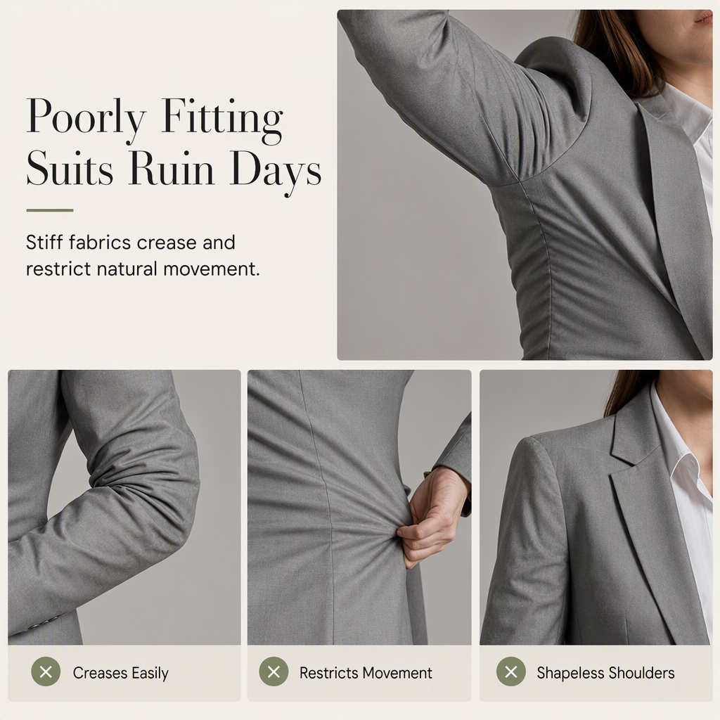 Elegant Two-Piece Suit Set with Tailored Blazer and Relaxed Wide-Leg Trousers