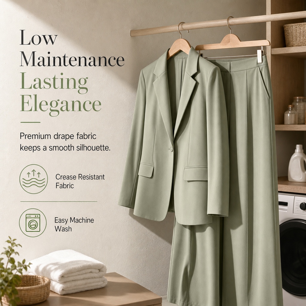 Elegant Two-Piece Suit Set with Tailored Blazer and Relaxed Wide-Leg Trousers