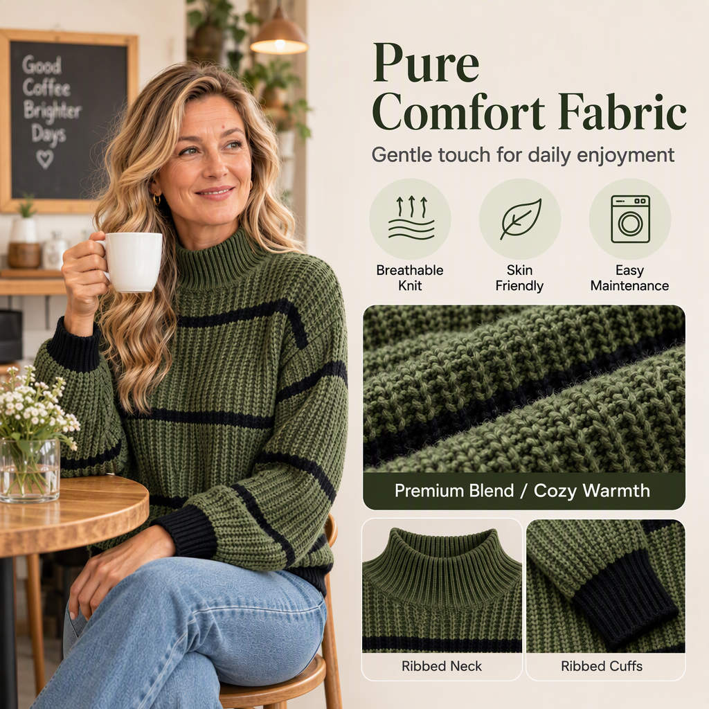 Women's Mock Neck Striped Knit Sweater