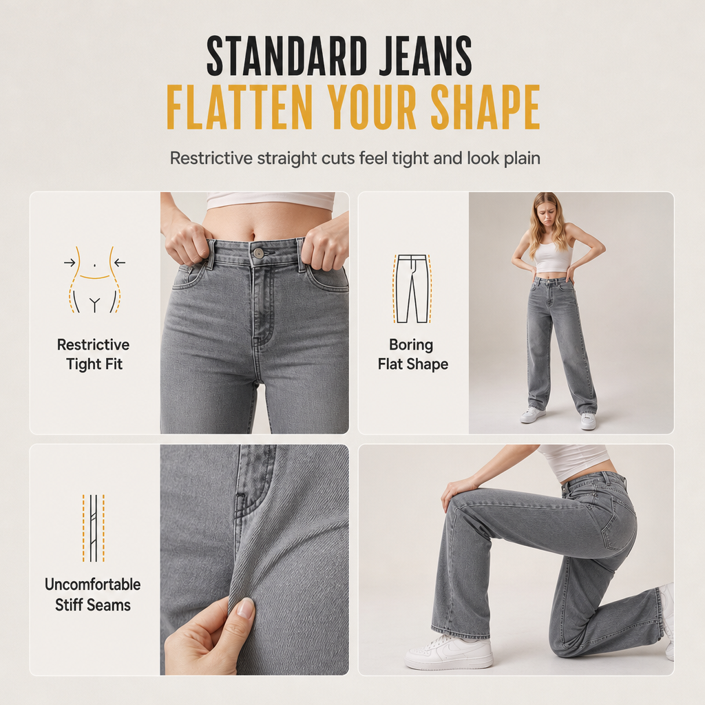 Women's Retro High Waisted Curved Leg Jeans