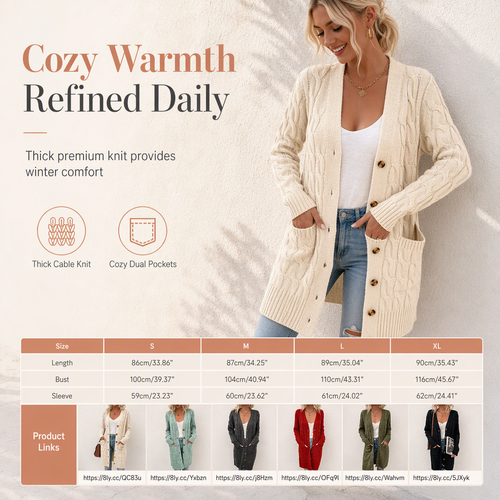 Women's Long Single Breasted Knitted Cardigan Sweater Casual Outerwear Coat for Autumn and Winter