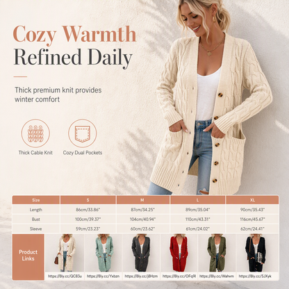 Women's Long Single Breasted Knitted Cardigan Sweater Casual Outerwear Coat for Autumn and Winter