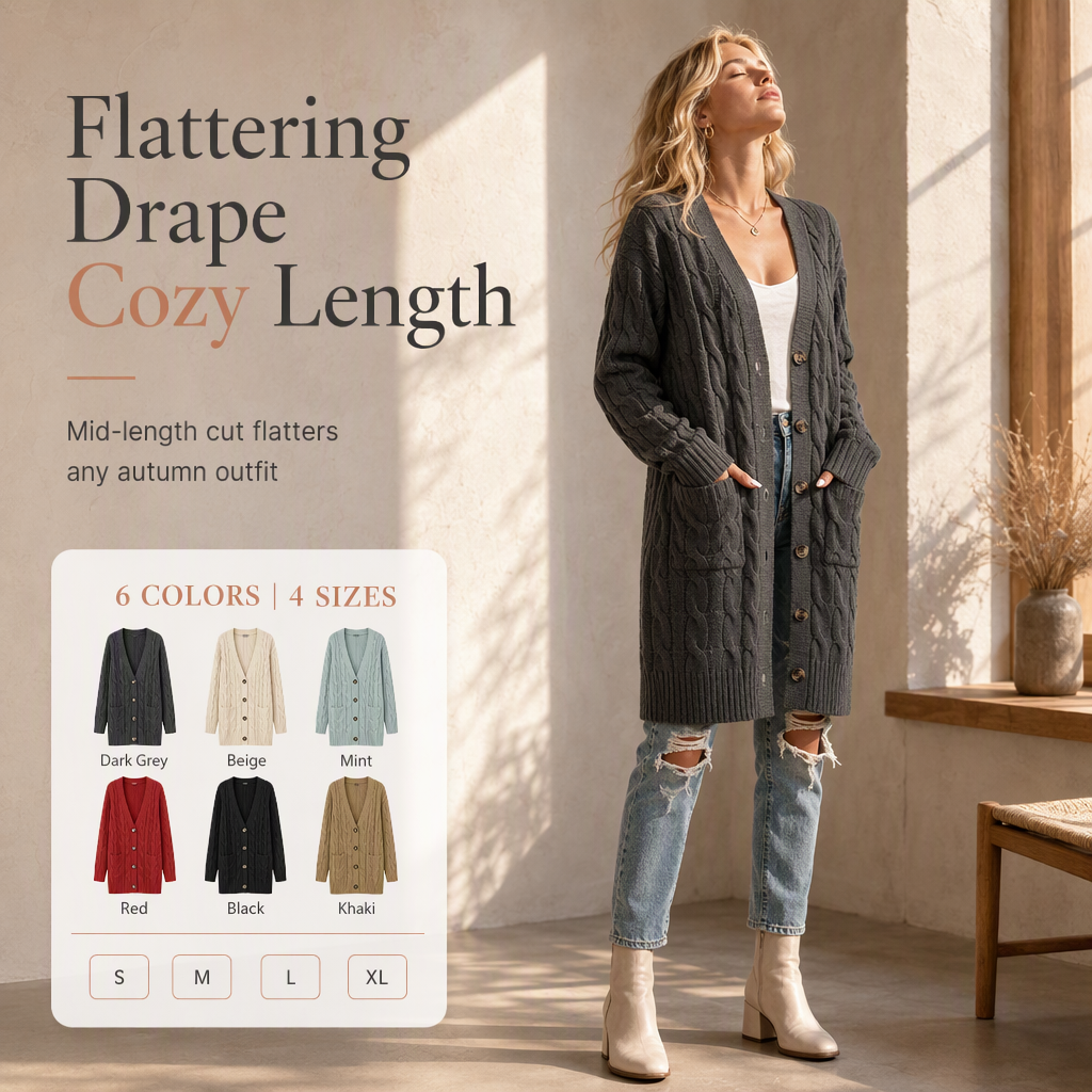 Women's Long Single Breasted Knitted Cardigan Sweater Casual Outerwear Coat for Autumn and Winter