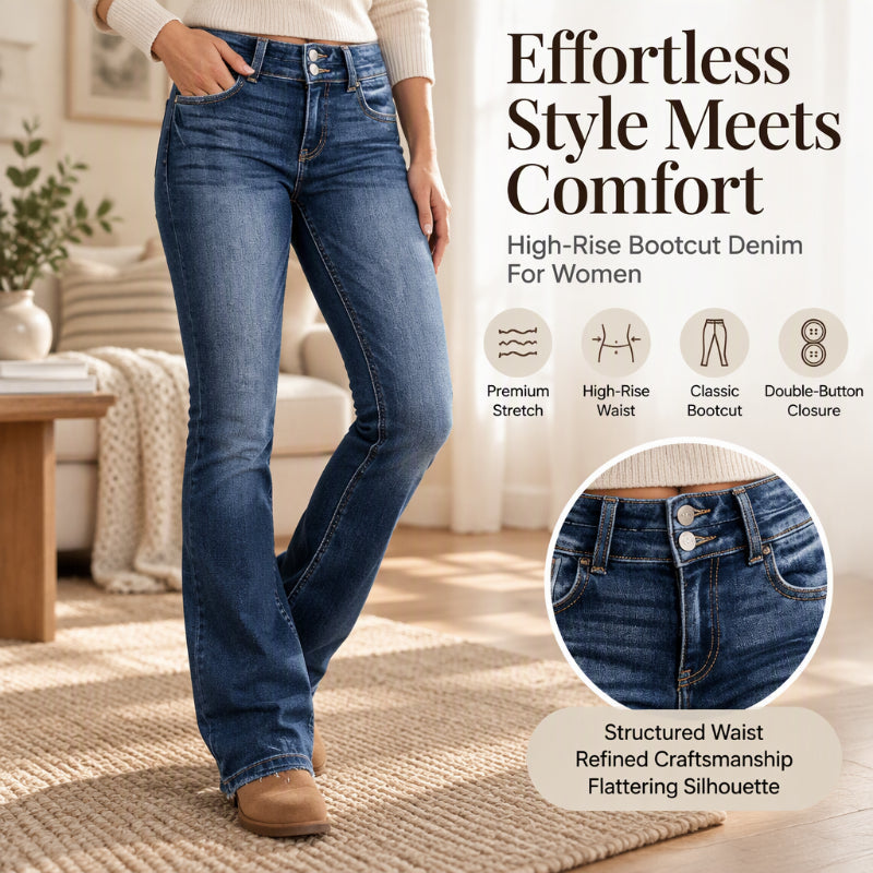 Women's Double-Button High-Waisted Bootcut Jeans