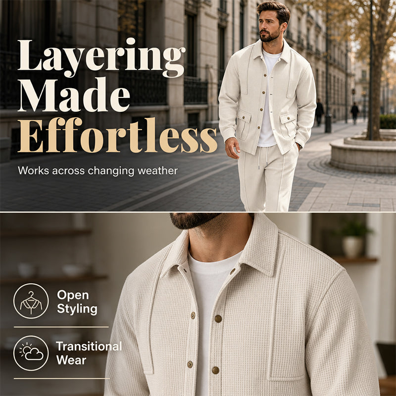 Men's Waffle Knit Cardigan Jacket & Pants Set