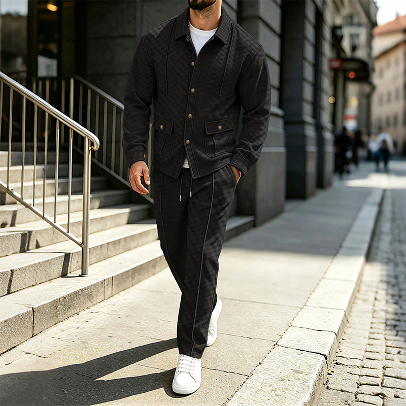 Men's Waffle Knit Cardigan Jacket & Pants Set