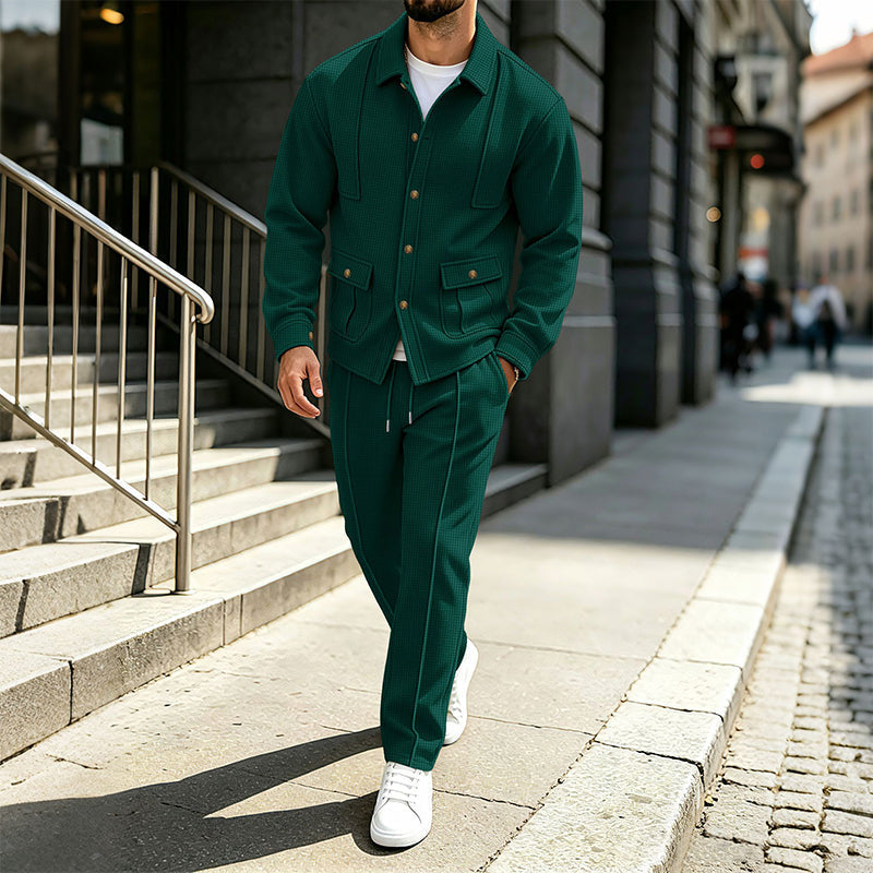 Men's Waffle Knit Cardigan Jacket & Pants Set