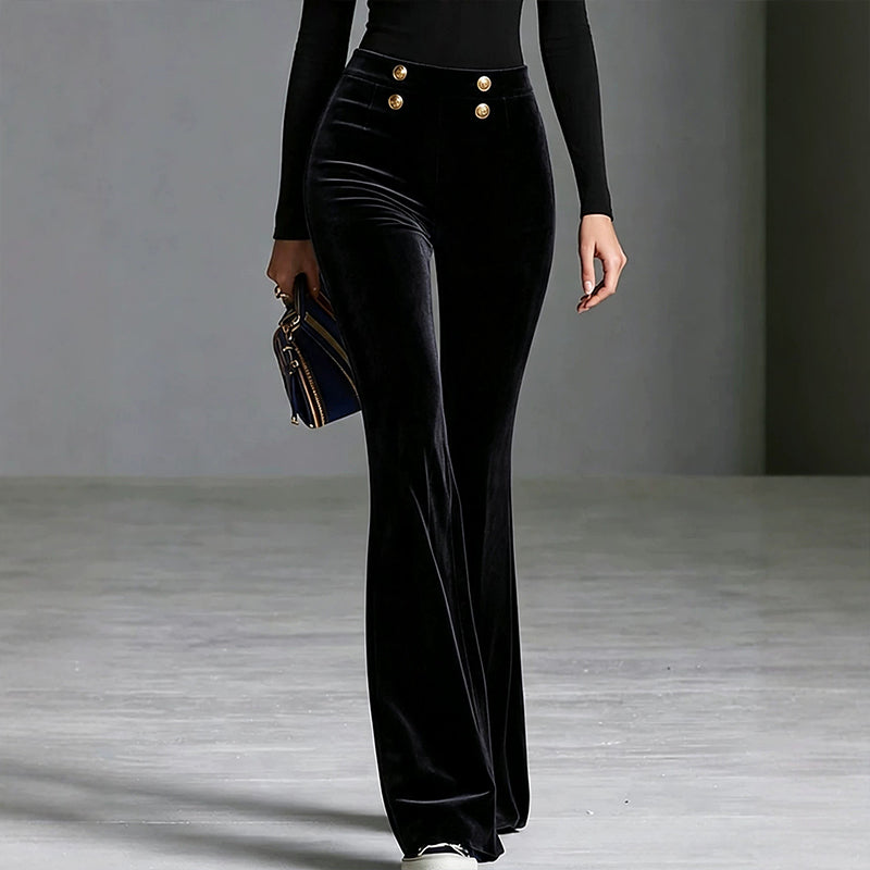 Women's High-Waisted Velvet Flare Pants