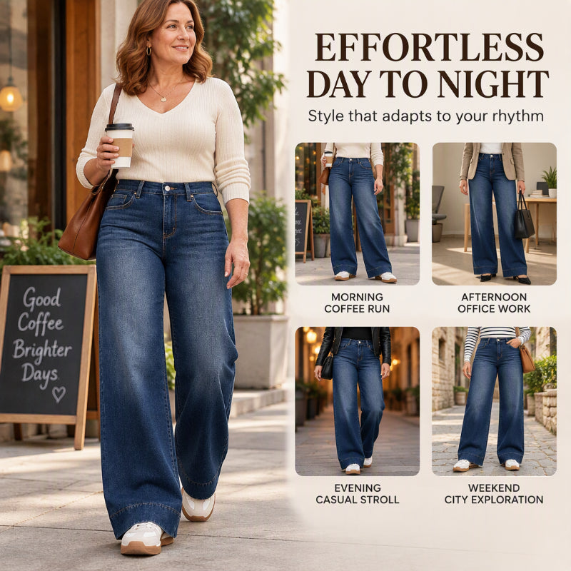Women's High Waist Thermal Wide-Leg Jeans