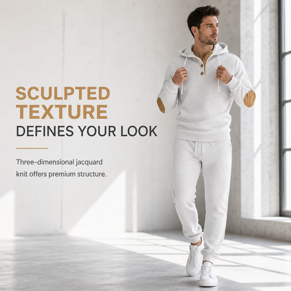 🖤Black Friday Sale:50% OFF🖤 🧥 Men's 2 Piece Hoodie Set – Premium Jacquard Knit, Breathable & Always Cool