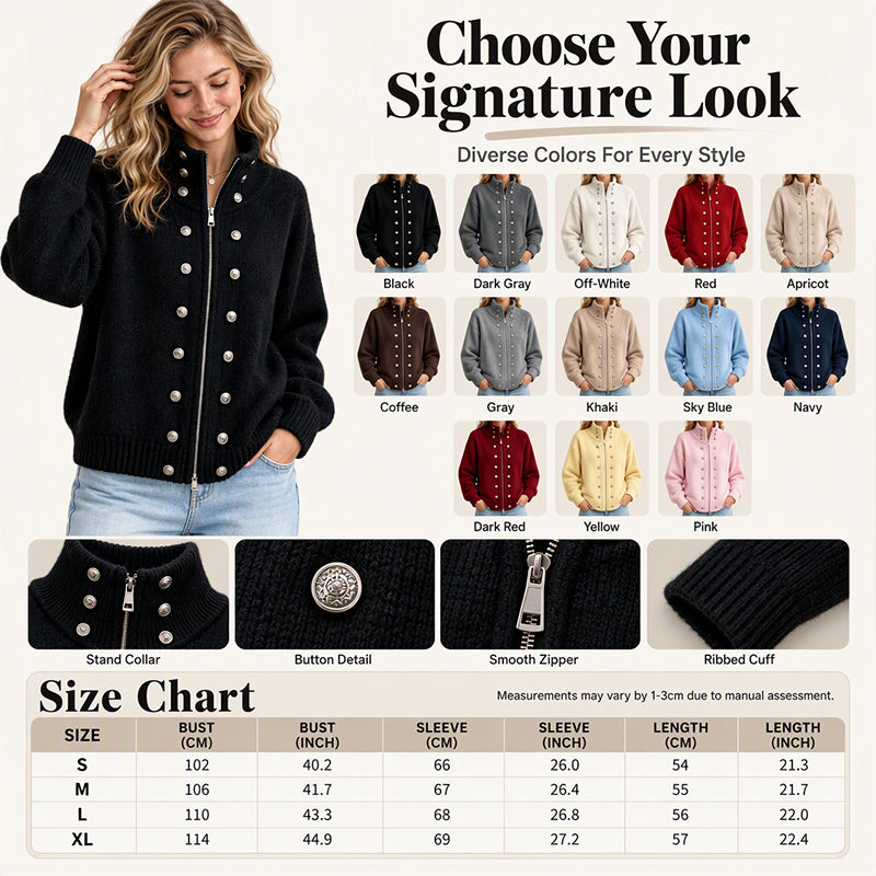Women's Stand Collar Double-Breasted Knit Cardigan