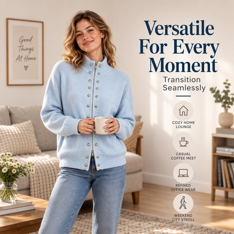 Women's Stand Collar Double-Breasted Knit Cardigan