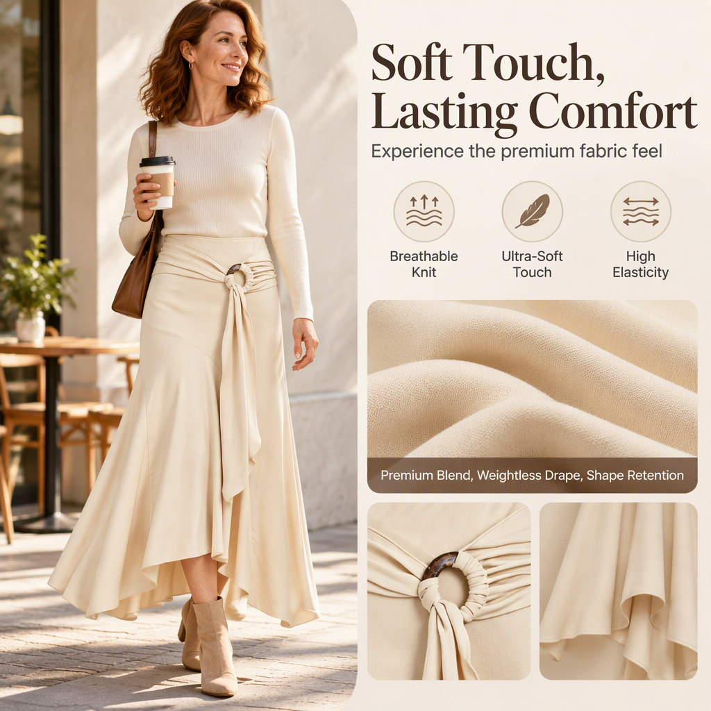 Women's O-Ring Tie Irregular Fishtail Midi Skirt