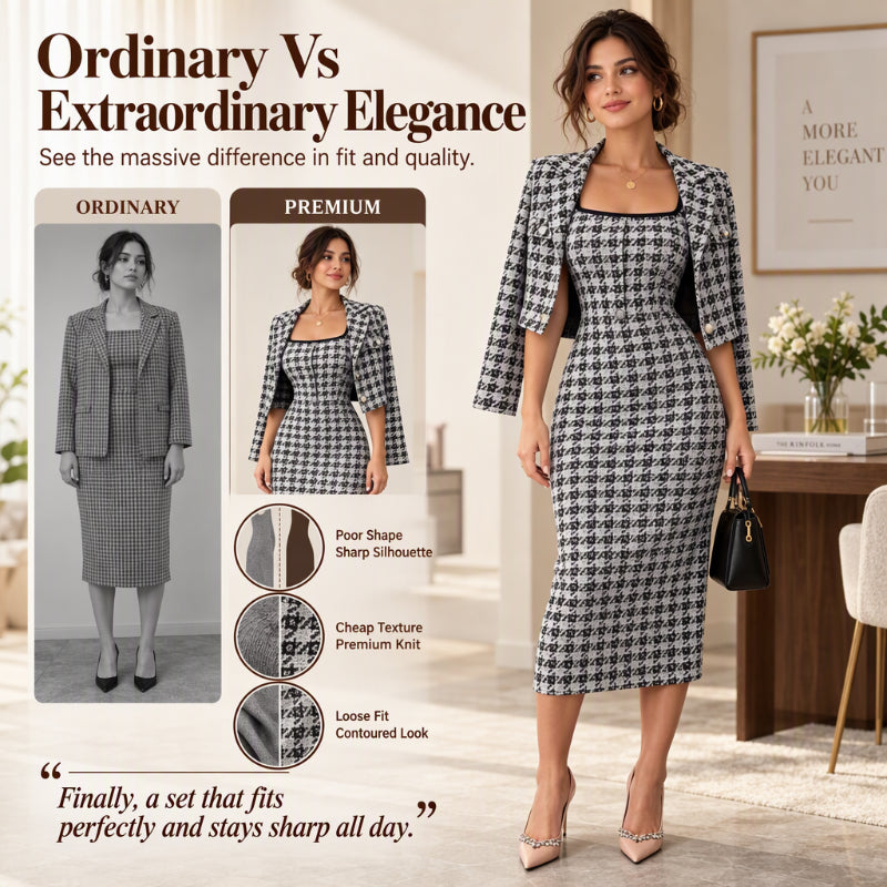 🎀 Elegant Cropped Jacket & Slim Dress Set – Feminine Fit & Versatile Styling