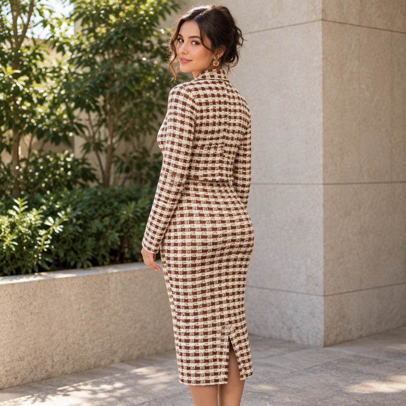 🎀 Elegant Cropped Jacket & Slim Dress Set – Feminine Fit & Versatile Styling