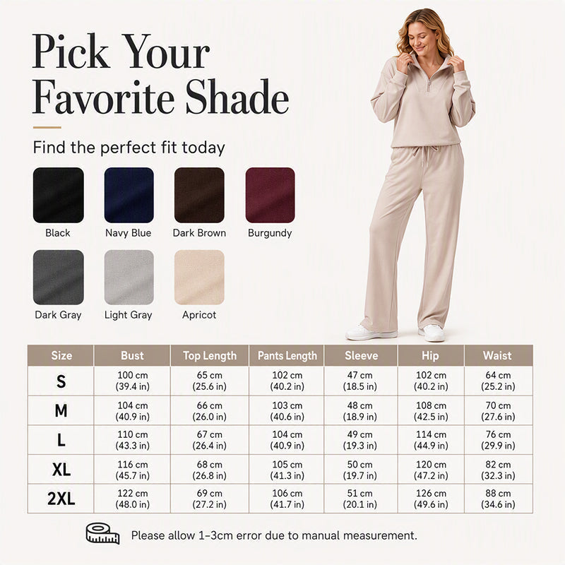🖤Black Friday Sale:50% OFF🖤 ☁️ Women's Half-Zip Lapel Top and Wide-Leg Pants Set